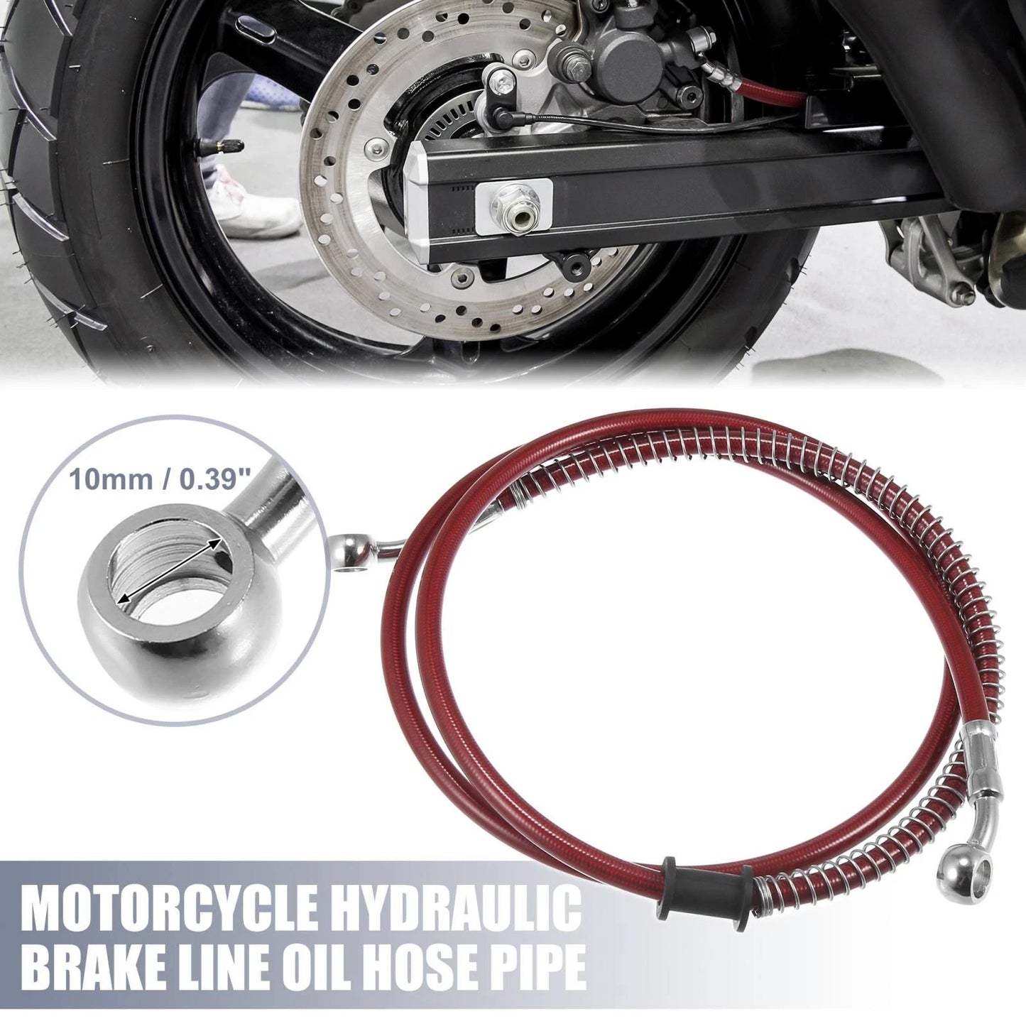 Motorcycle Hydraulic Brake Line 51.18" 10mm Oil Hose Pipe Stainless Steel Red