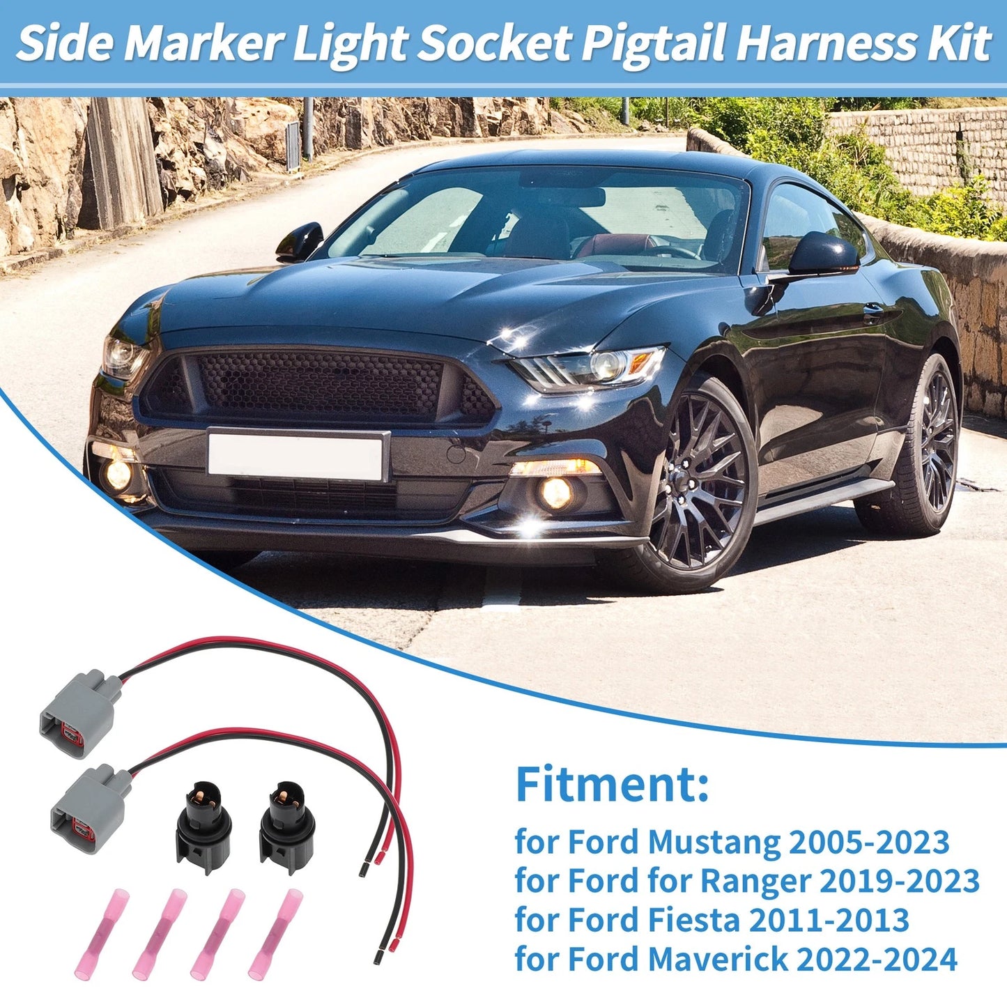 Side Marker Light Bulb Socket Pigtail Wiring for Ford Fiesta (2009-2019)