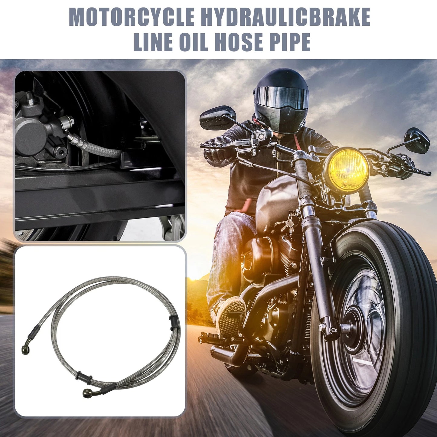 Set 2m 6.56ft Motorcycle Hydraulic Brake/Clutch Line Hose with Screws
