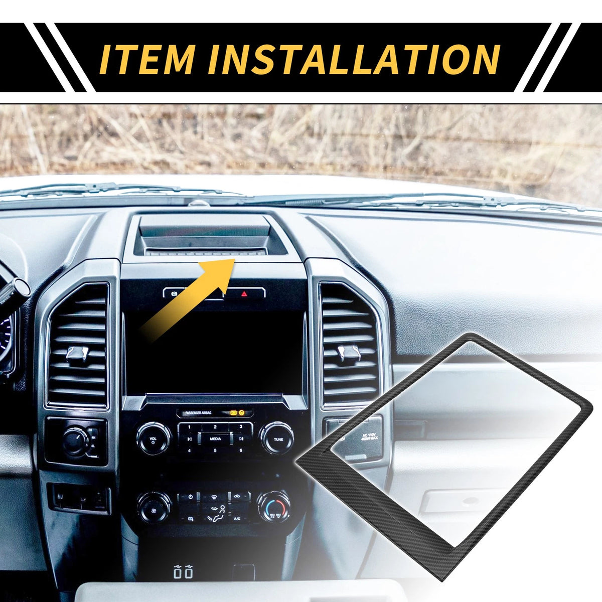 Dash Center Console Organizer Tray for Ford F-150 2015-2020 Carbon Fiber Black