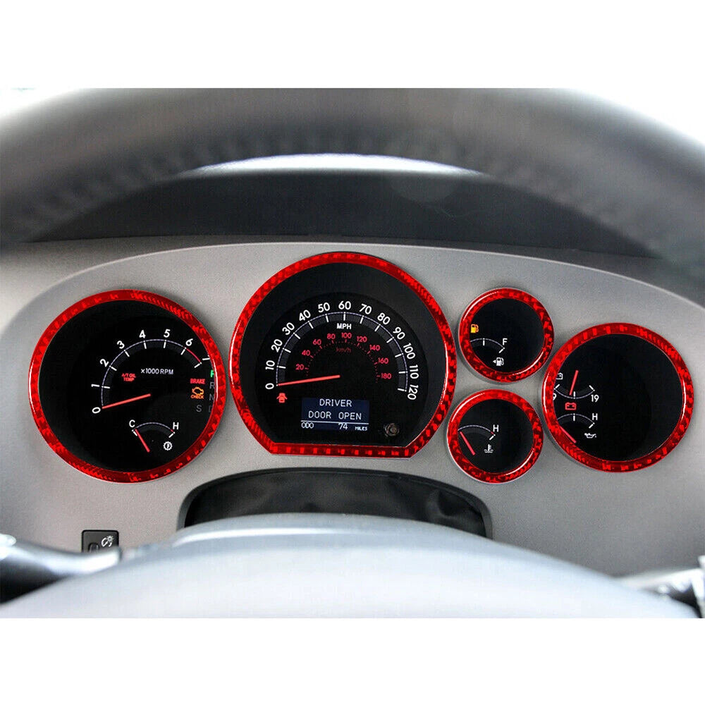 5Pcs Red Carbon Fiber Speedometer Cover Trim for Toyota Tundra (2007-2013)