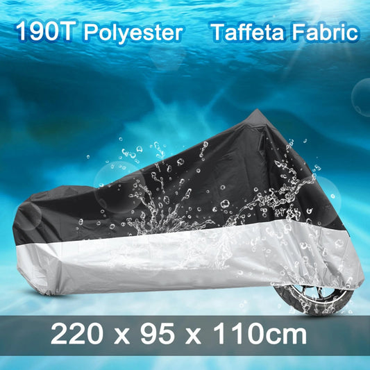 L 190T Rain Dust Motorcycle Cover Black+Silver Waterproof UV Protection Bike