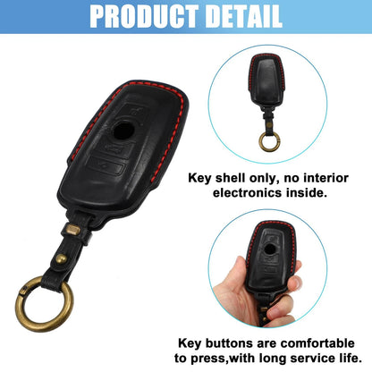 Remote Key Fob Case Cover 4-Button for BMW Faux Leather Black