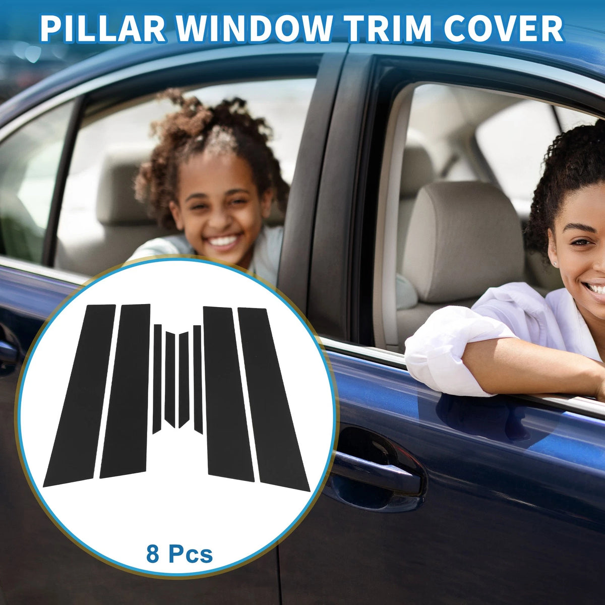 8 Pcs Door Pillar Window Trim for Toyota CHR (2017-2023) Black