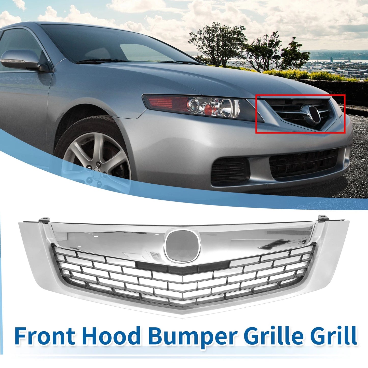 Grille Front Upper Bumper for Acura TSX Chrome Silver-Tone (2009)