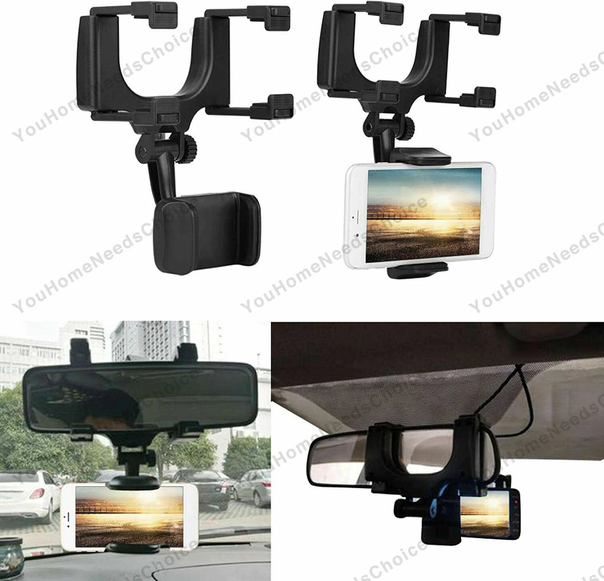 360° Rotation Phone Holder Rear-view Mirror Mount for Car Truck Smartphone GPS