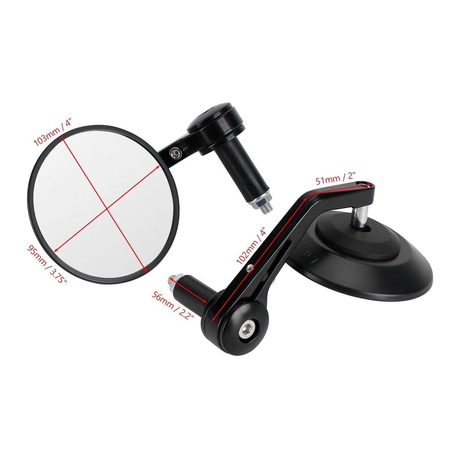 4" Round Black Handlebar End Mirrors for Universal Motorcycle