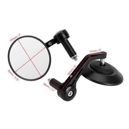 4" Round Black Handlebar End Mirrors for Universal Motorcycle