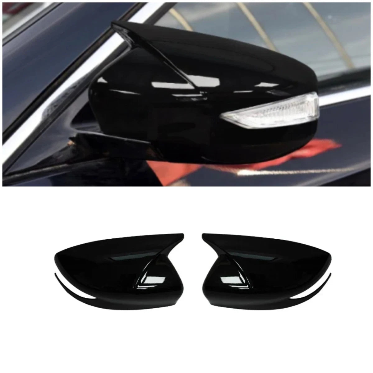 Glossy Black Ox Horn Rearview Mirror Lid Cover Trim for Nissan Sentra (2013-2019)