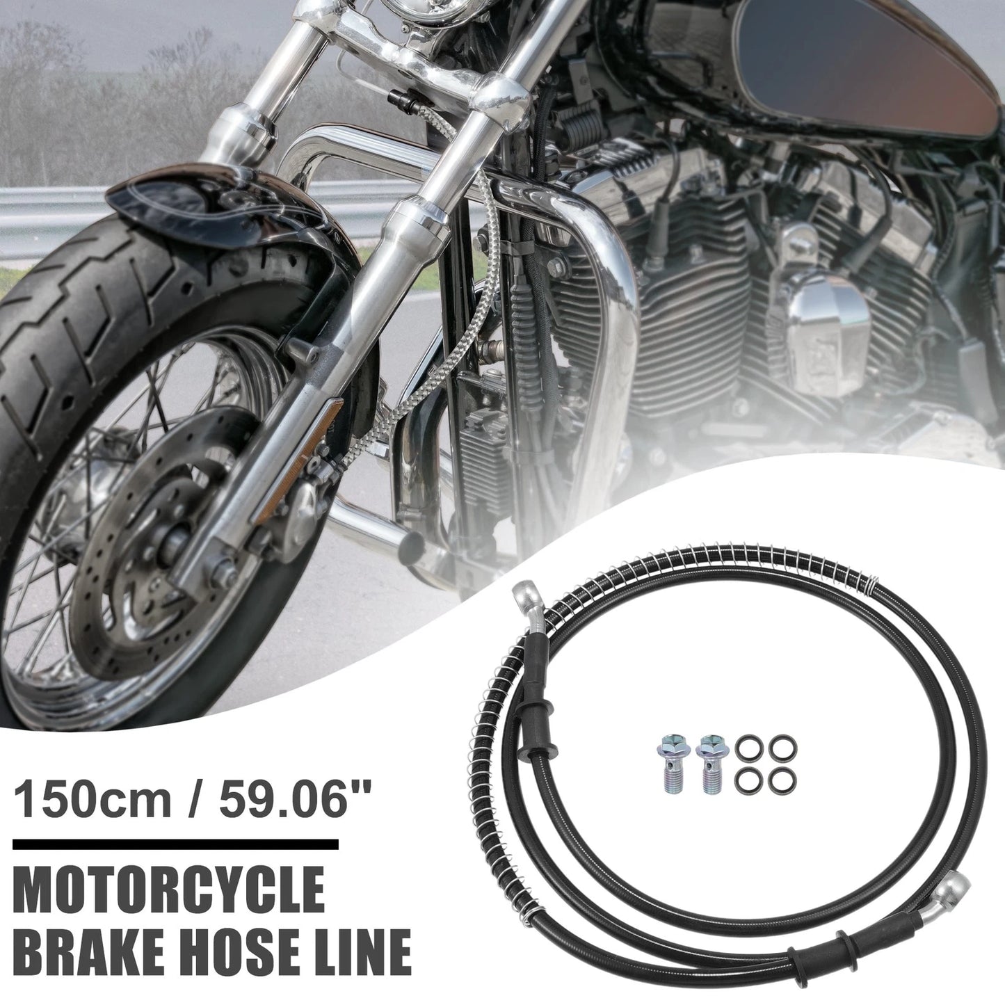 Brake Line Oil Hose Pipe with Spring 150cm Black for Motorcycle