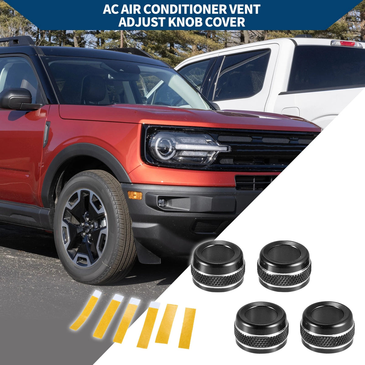 AC Vent Adjust Switch Knob Cover Ring for Ford Bronco Sport (2021-2023) 4 x Black