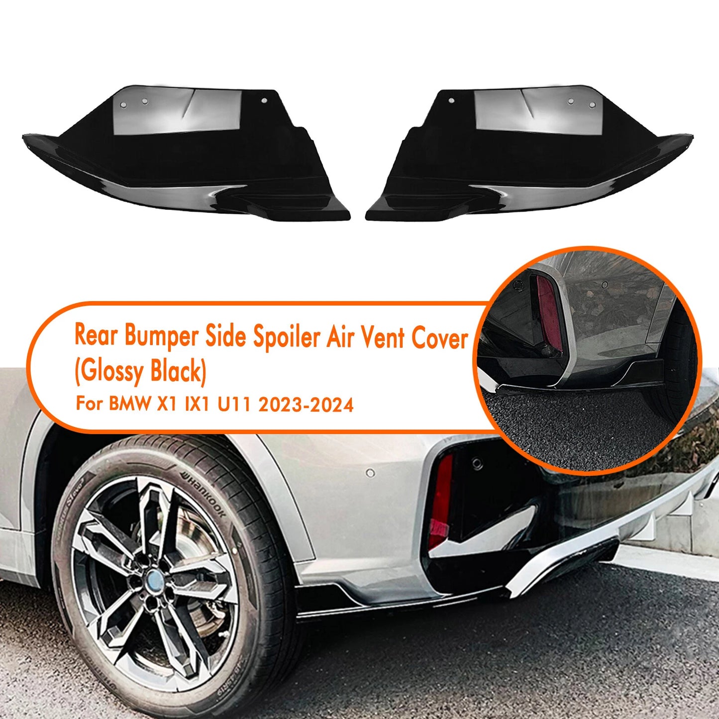 Rear Bumper Side Corner Cover Trim for BMW X1 iX1 (2023-2024) Gloss Black