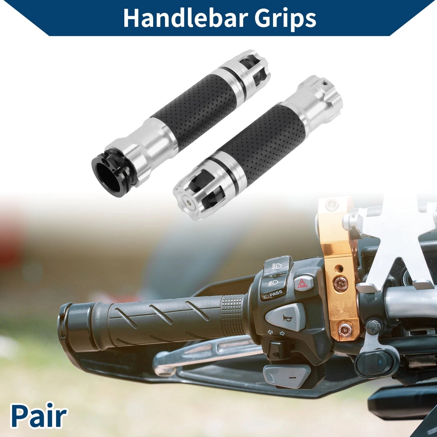 23 x 23 mm Motorcycle Hand Grips Cover Aluminum Alloy Silver Tone