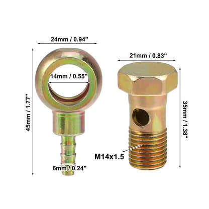 1 Set M14x1.5 Banjo Bolt Kit with Copper Washers for Motorcycle Bronze Tone