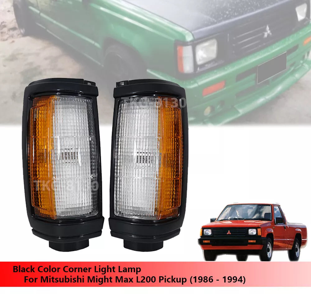 2 x Corner Light Lamps Black Trim for Mitsubishi  L200 (1986-1994)