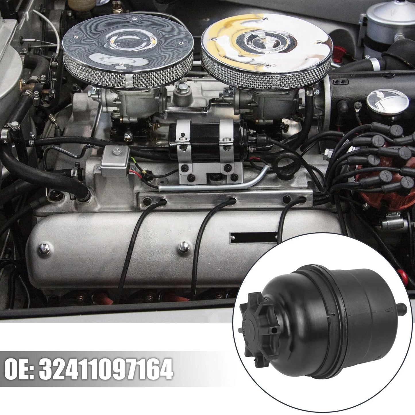 Black Power Steering Fluid Reservoir Bottle with Cap for BMW (1982-1994)