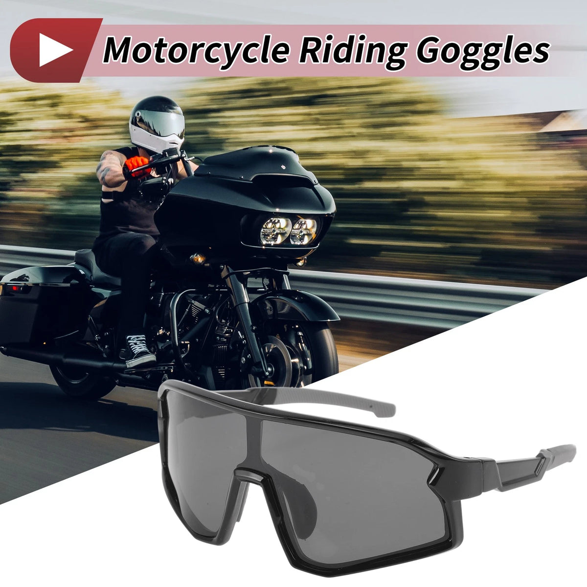 Motorcycle Riding Goggles Black Lens Black Gray Frame Triacetyl Cellulose