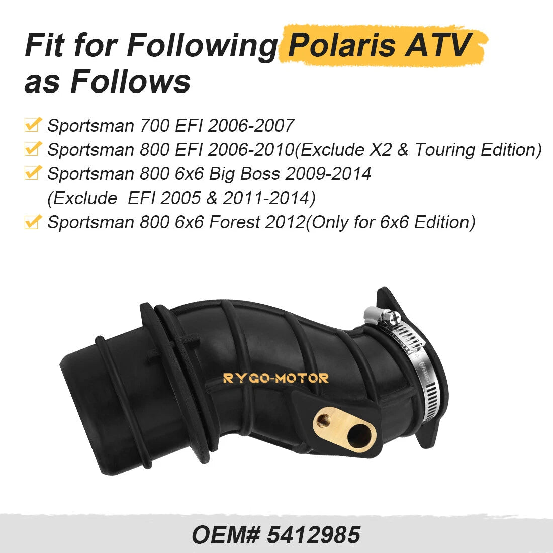 Air Box Throttle Body Boot for Polaris Sportsman 800 700 EFI 6X6 (2006–2014)
