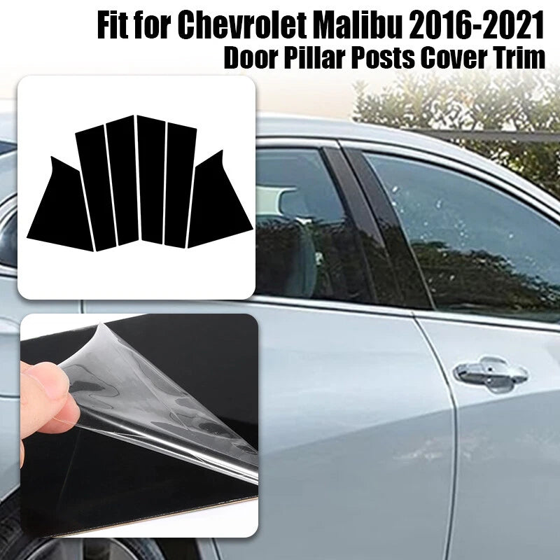 Black Pillar Posts Door Trim Cover Kit 6 x Pieces for 2016-2021 Chevrolet Malibu