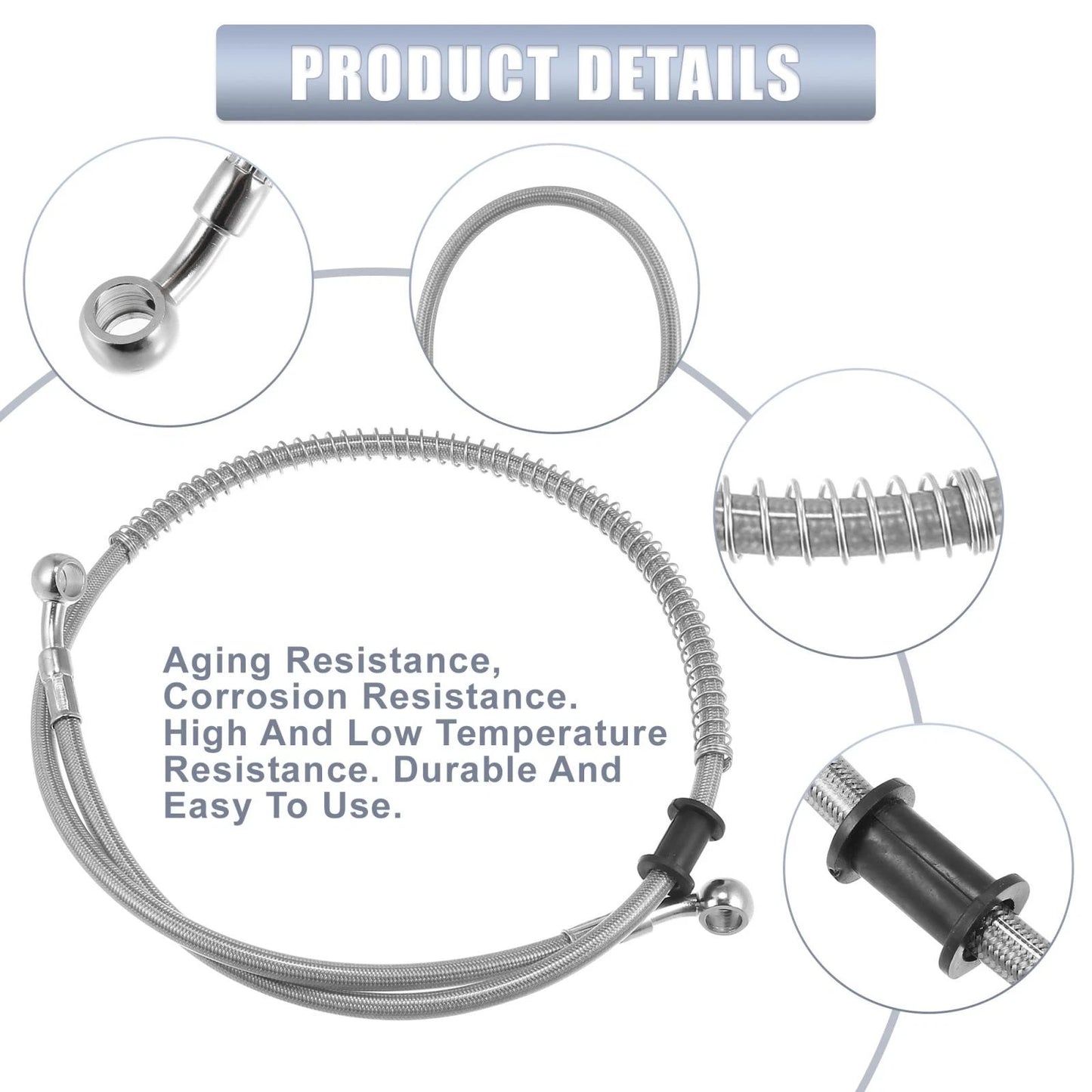 Brake Line 10mm Motorcycle Hydraulic Oil Hose Stainless Steel Silver Tone