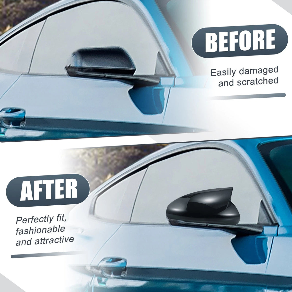 Rearview Mirror Cover Overlay Gloss Black for Ford Mustang GT (2015-2024)