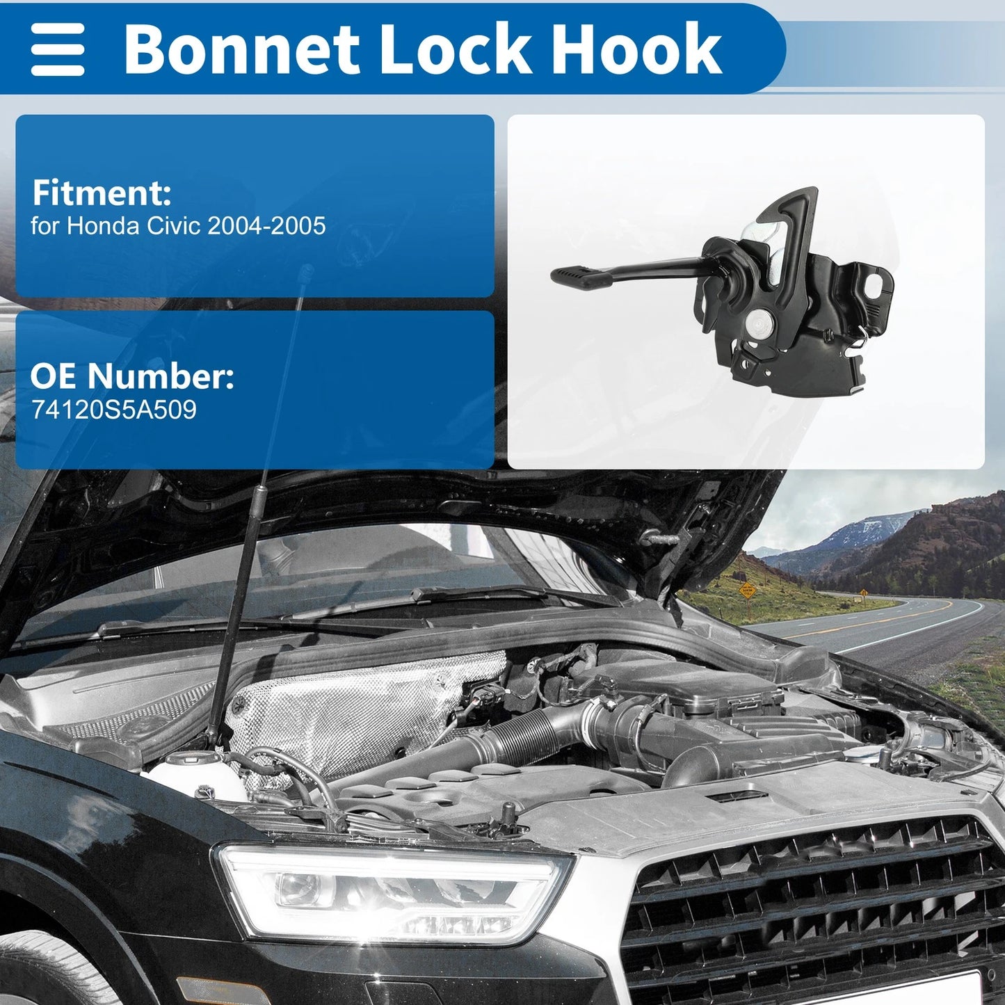 Hood Latch Assembly for Honda Civic (2004-2005) 1 x Quality Replacement