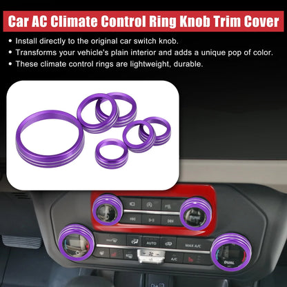 6 x Purple Aluminum Alloy AC Control Knob Covers for Ford Bronco (2021-2022)