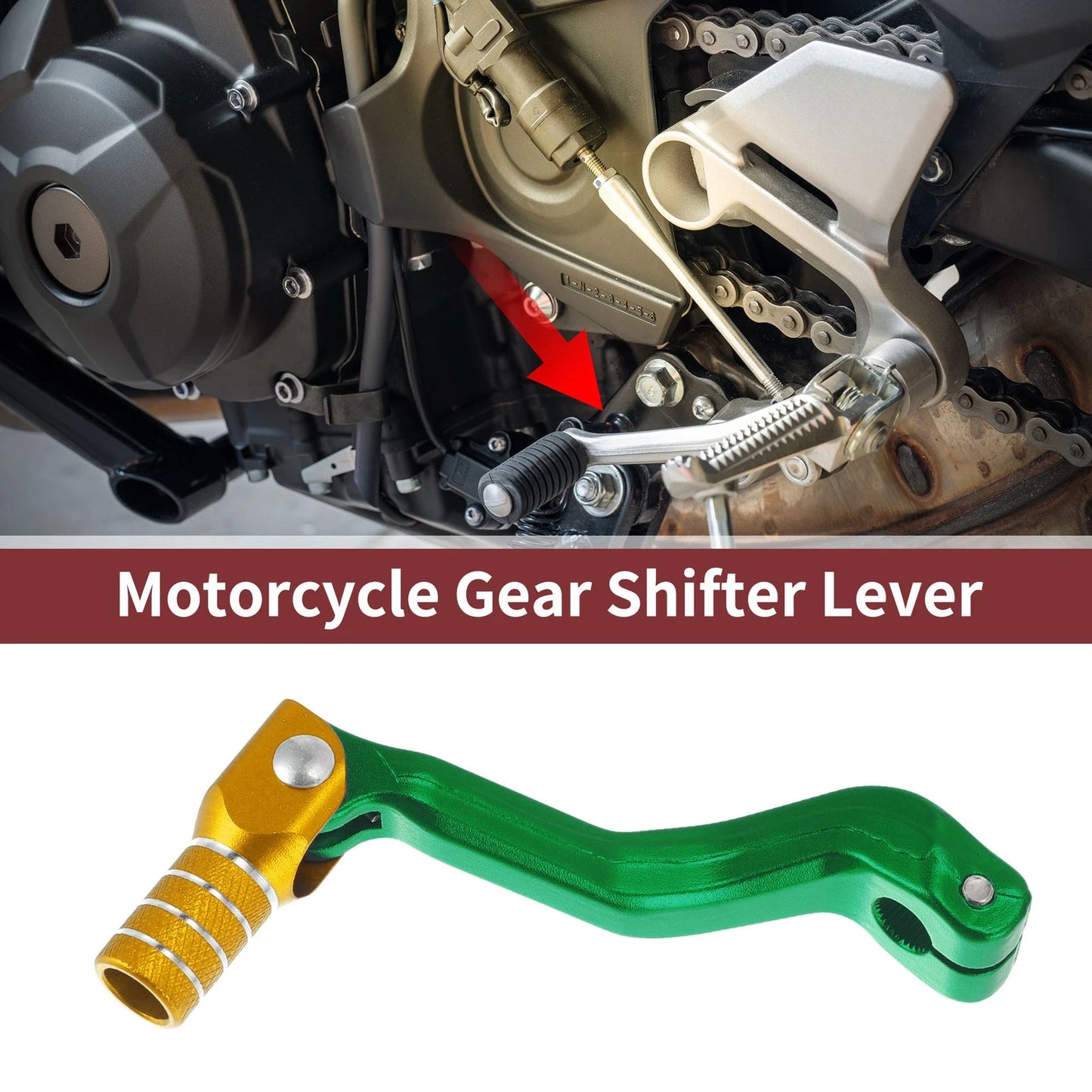 Folding Motorcycle Gear Shifter Lever / 1 Pc for Kayo T2 Green Gold Tone