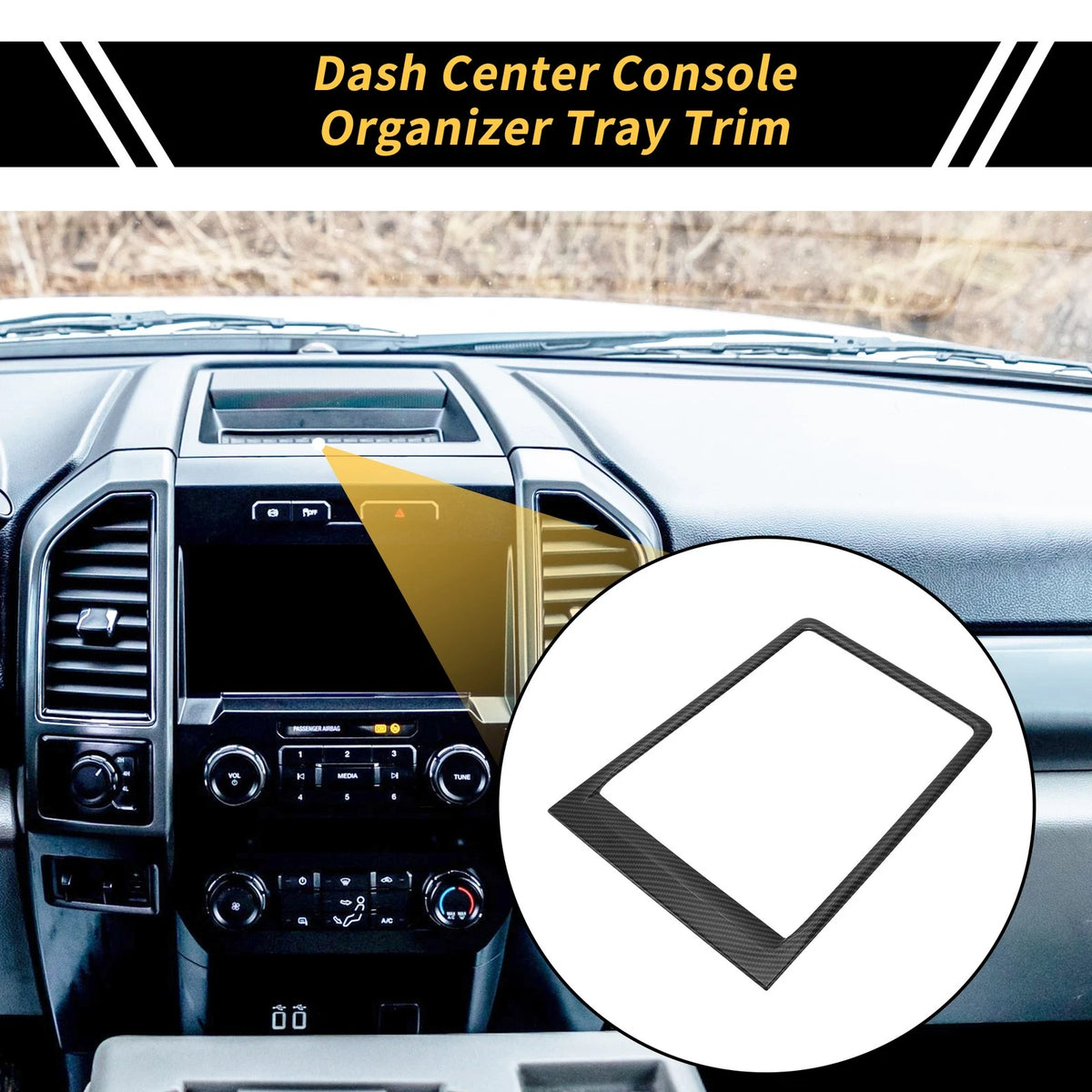 Dash Center Console Organizer Tray for Ford F-150 2015-2020 Carbon Fiber Black