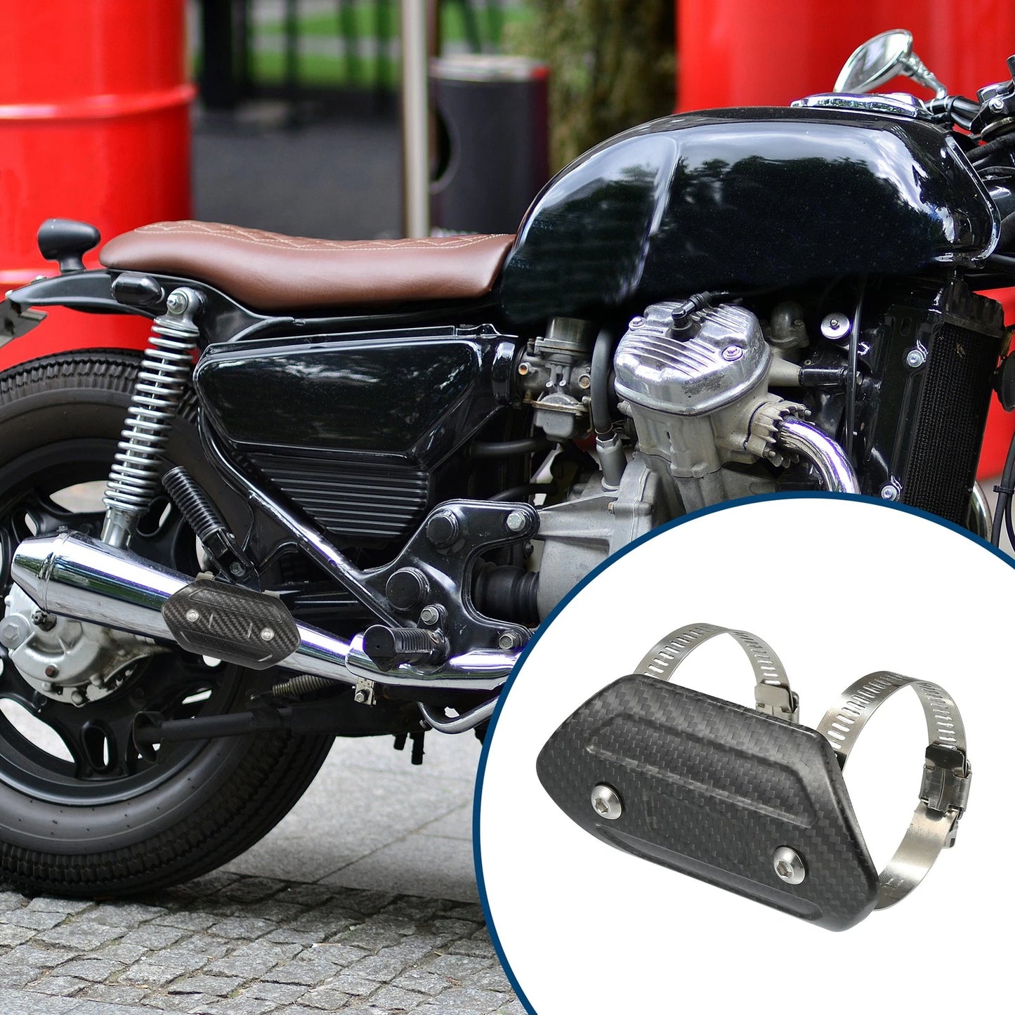 Muffler Heat Guard with Clamp 110x58mm 1 Set Black for Motorcycle