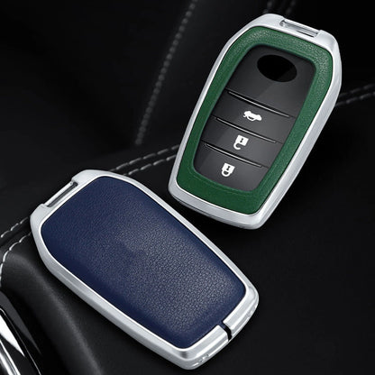 Zinc Alloy Leather Car Key Fob Cover Case for Toyota Prius Yaris Corolla Sienna