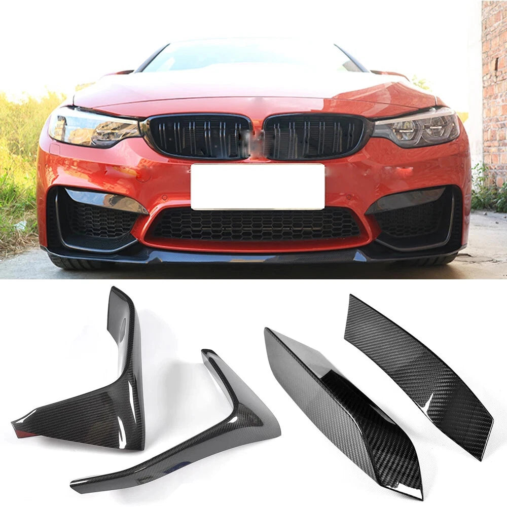 Carbon Look Front Bumper Upper Vent Cover & Lower Splitters for BMW F80 M3 F82 M4