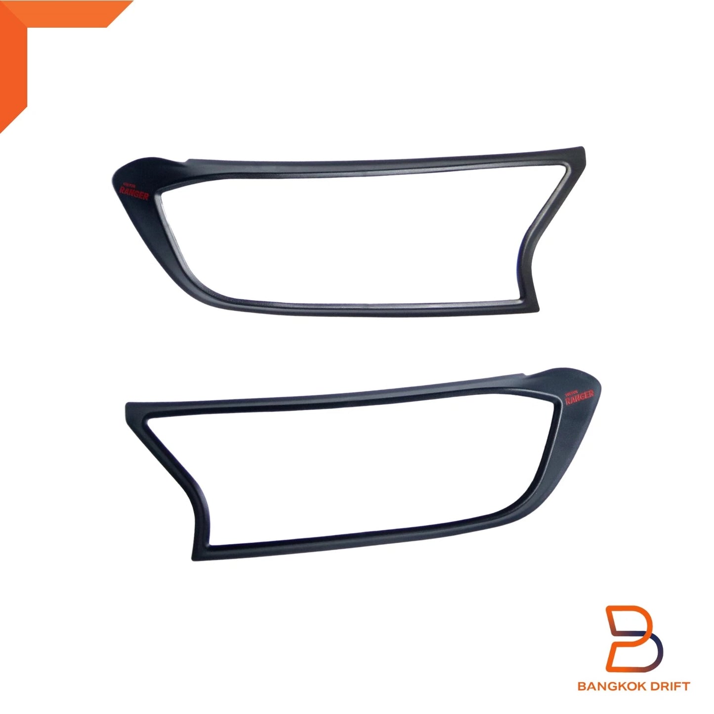 Matte Black Red Logo Headlight Lamp Cover Trim for Ford Ranger (2015-2021)