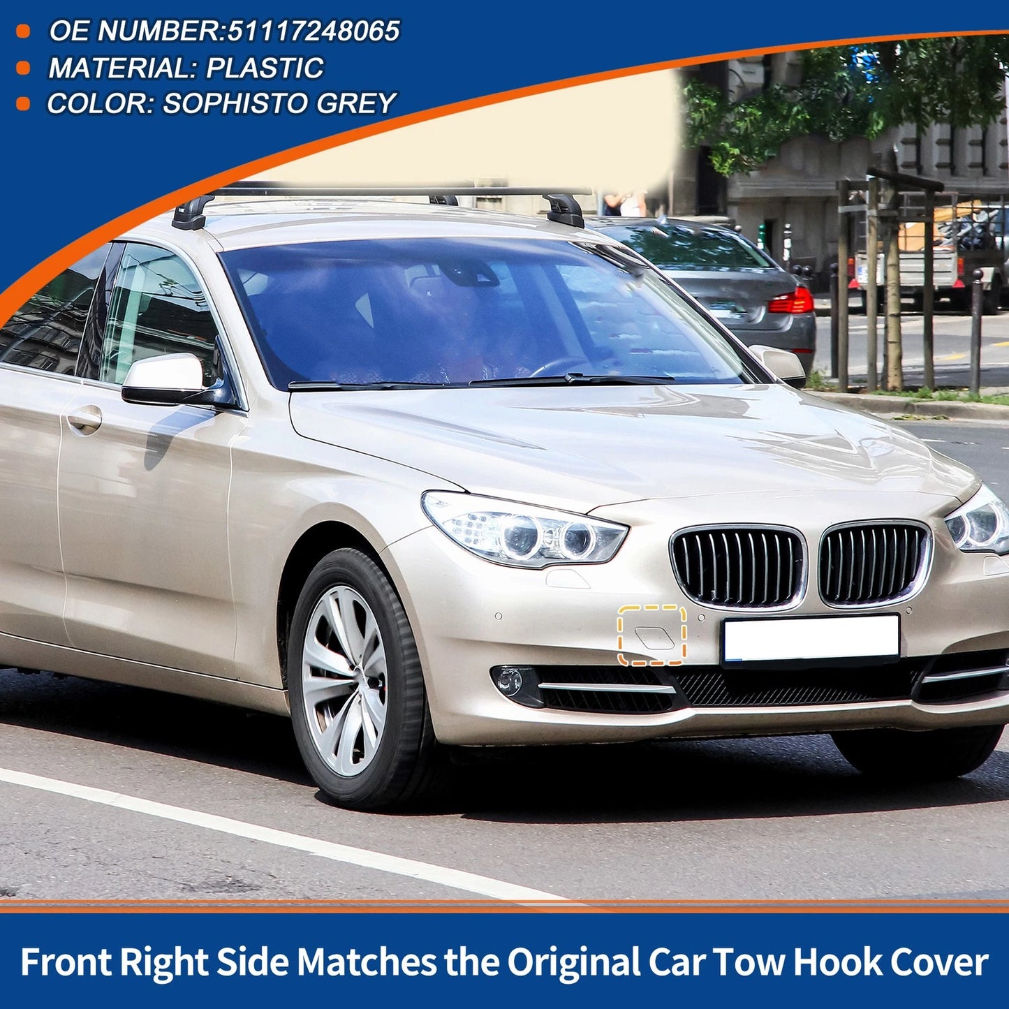 Front Right Tow Hook Cover for BMW 535i Sophisto Grey