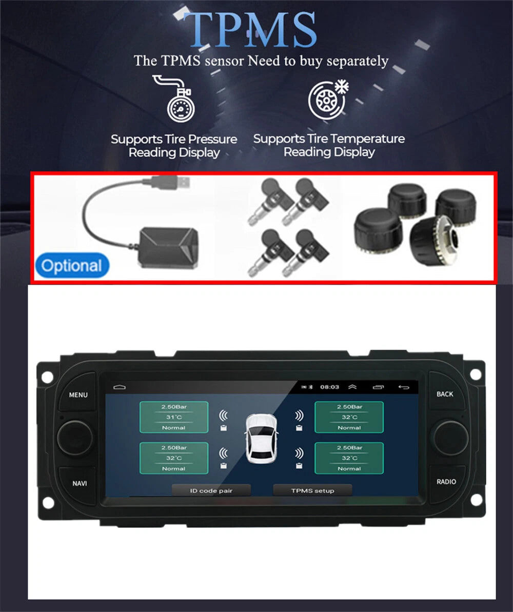 6.8" Android 13 Stereo Radio GPS Navigation for Jeep Chrysler Dodge (2011-2023)