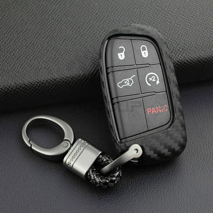 Carbon Fiber Key Fob Chain Accessories Cover Case Ring for Jeep Dodge Chrysler
