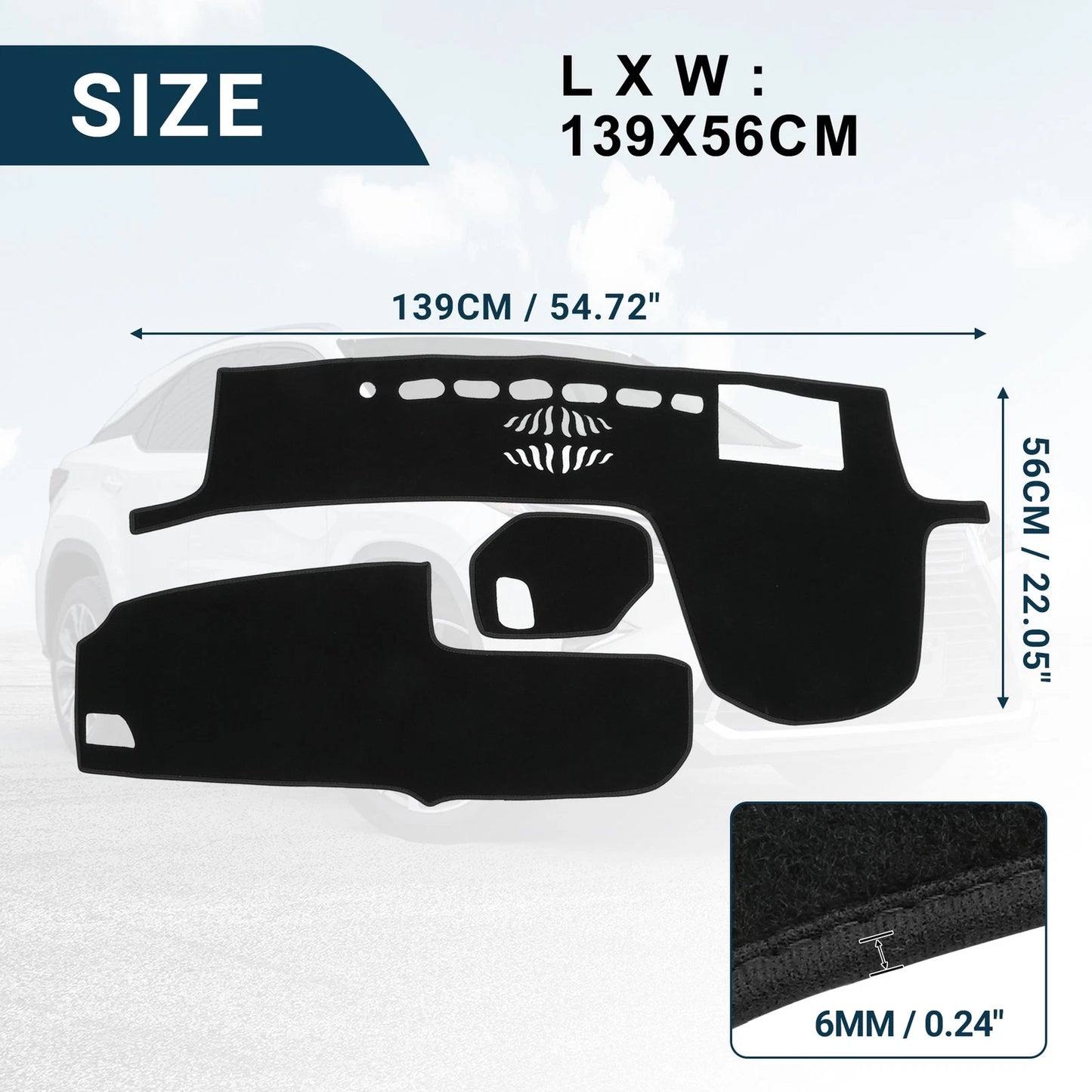 Dash Cover Mat Protector for Lexus RX 200t 2016-2019 Black