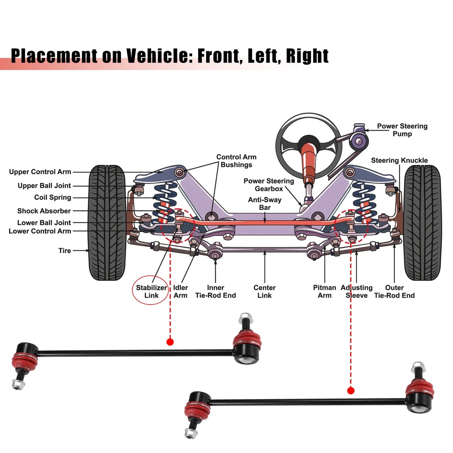 Front Stabilizer Sway Bar End Links for Mazda 3, BMW 740i (2004-2013)