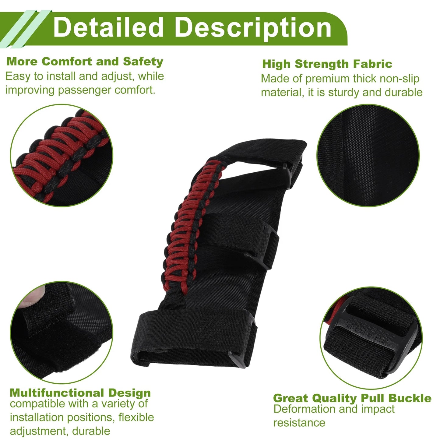 Roll Bar Grab Handles for Jeep Wrangler 1955-2023 - 2 x Red Handles
