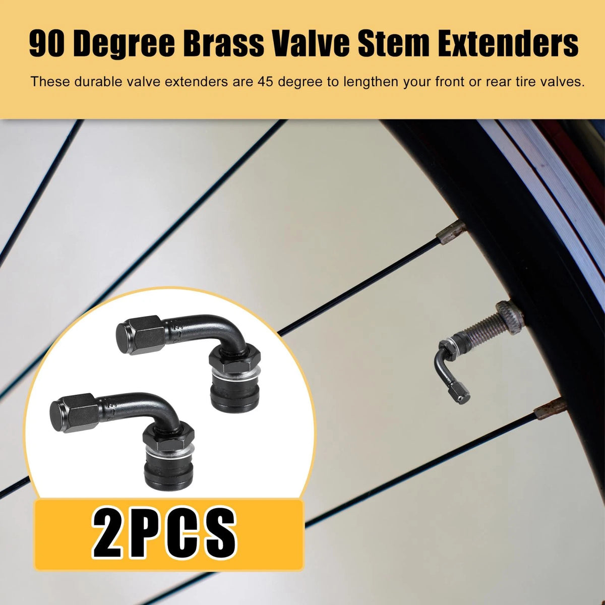 2 x Pcs 90 Degree Tire Valve Stems for Motorcycle Car Wheels Black
