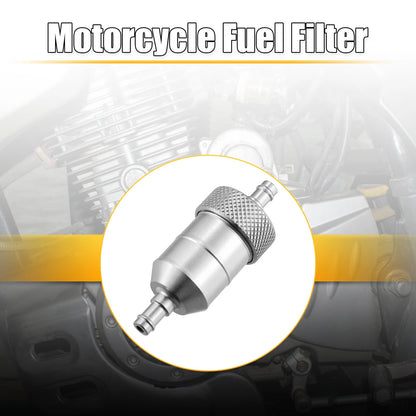 6.4mm 1/4" Dia Hose Petrol Oil Fuel Filter Cleaner Silver Tone for Motorcycle