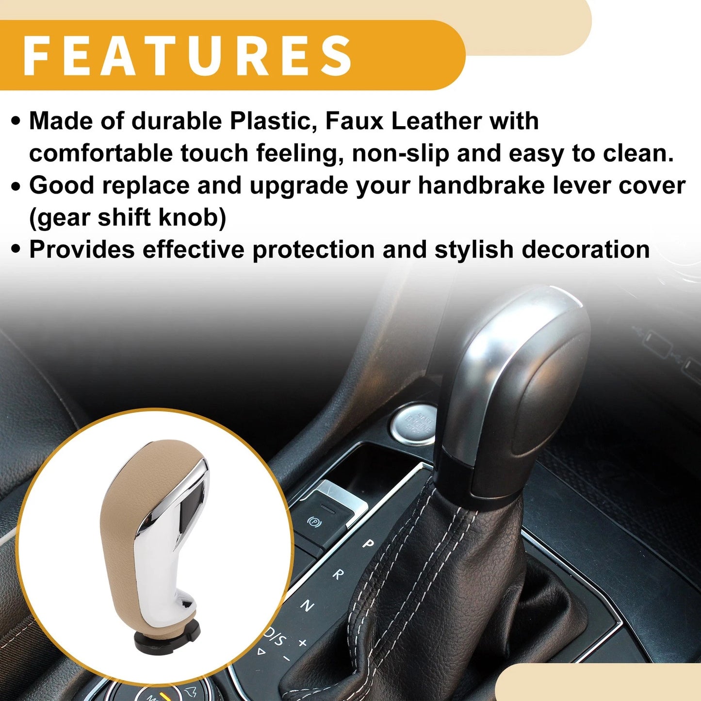 Automatic Gear Shift Knob Plastic Faux Leather for Peugeot 408 (2010-2020)