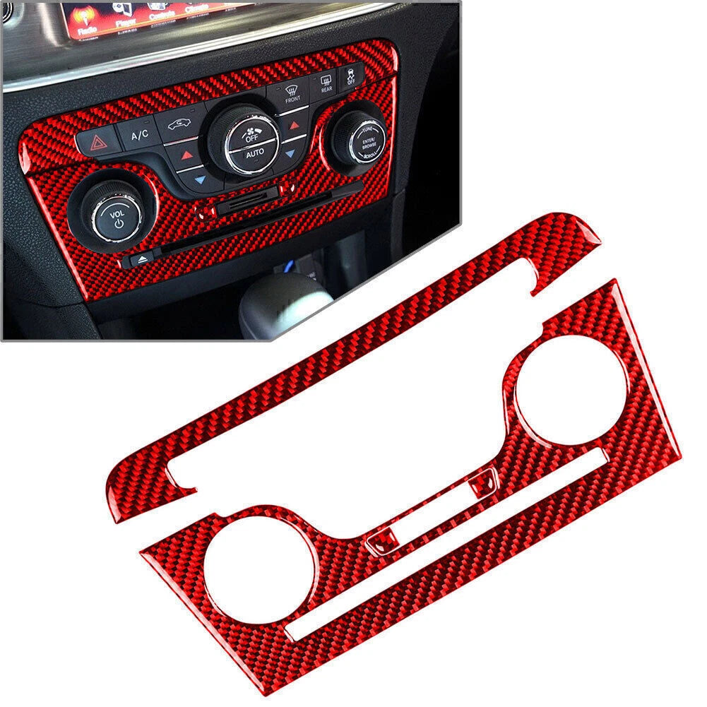 4 x Carbon Fiber Console CD AC Panel Cover Trim for Dodge Charger (2011-2014)
