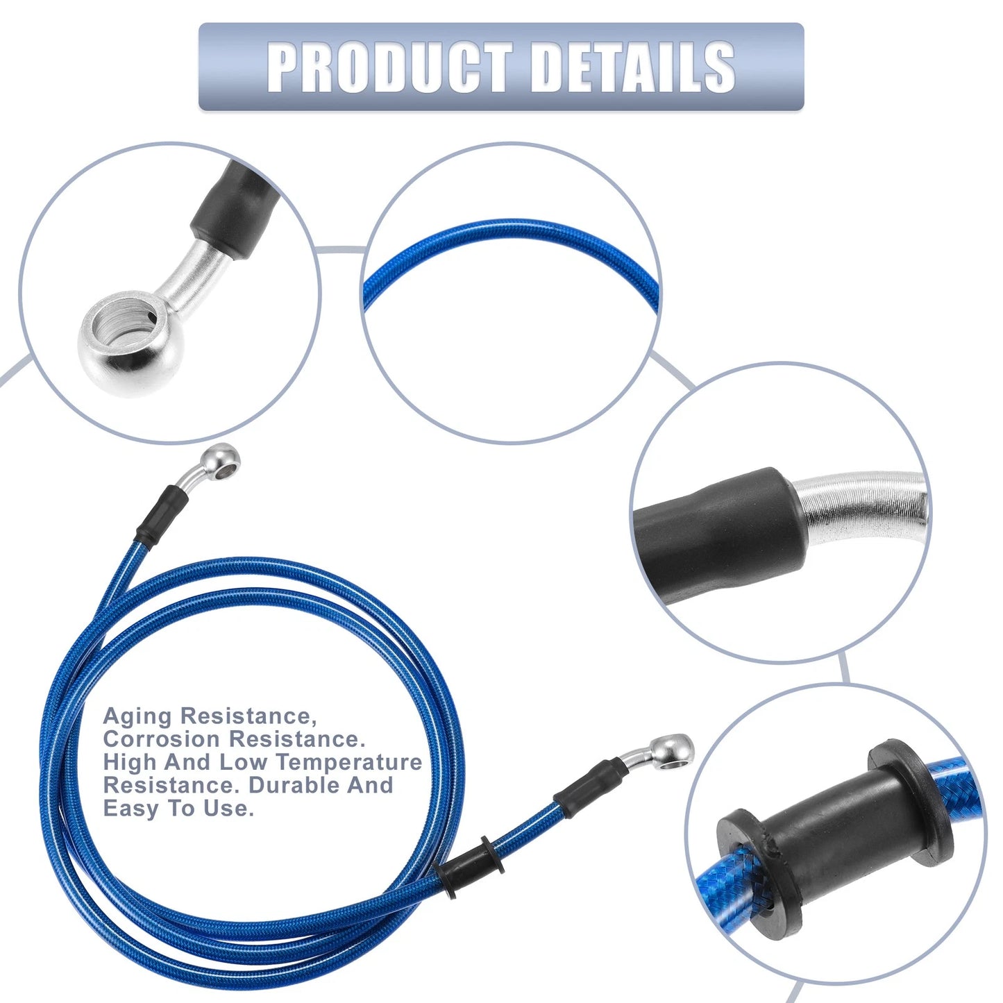 55.12" Length 10mm ID Brake Line Oil Hose Pipe Cable Blue for Motorcycle