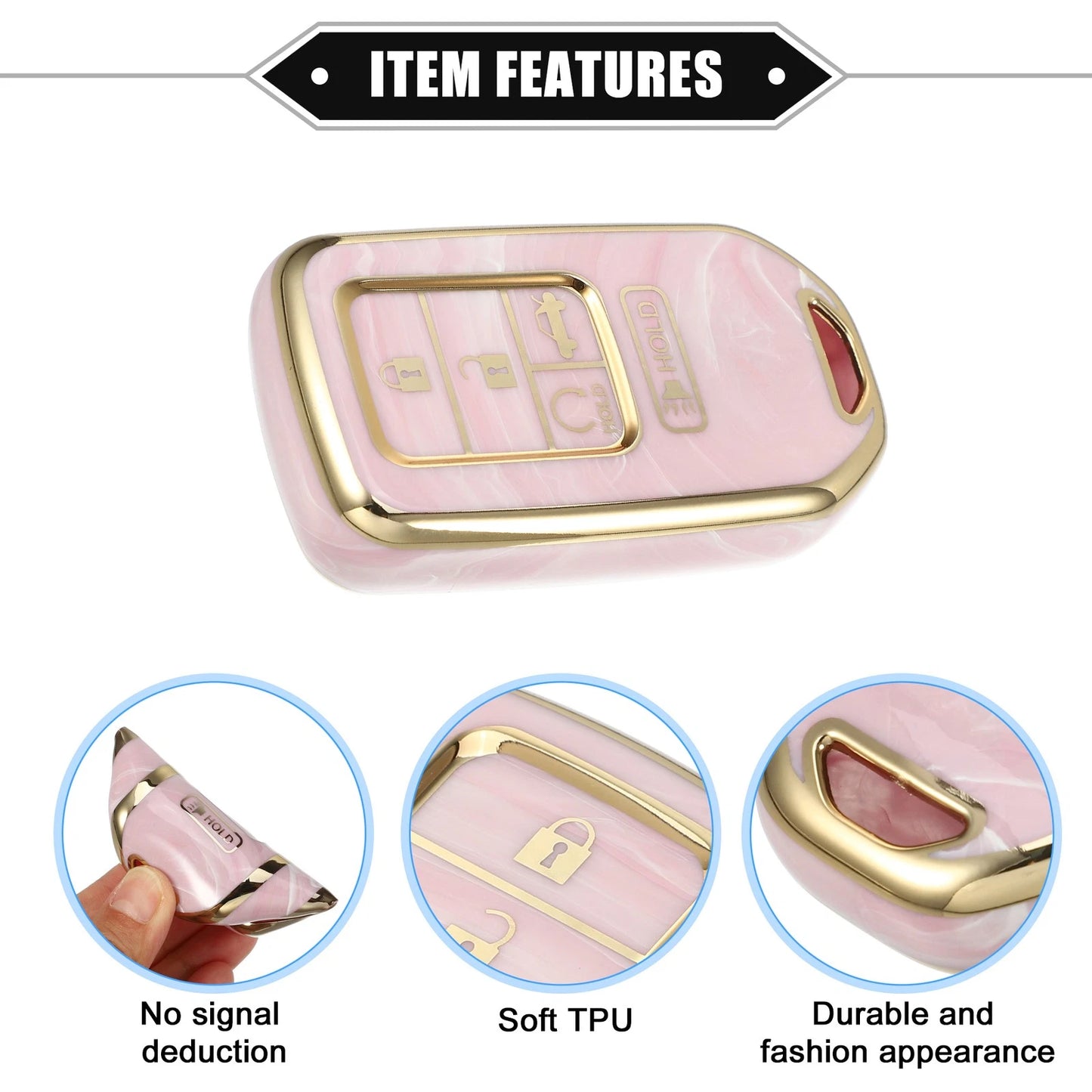 Key Fob Cover 5 Button for Honda Accord CRV Porcelain Soft TPU Pink