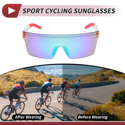 1 Motorcycle Riding Goggles Green Lens White Frame PC Cycling Sunglasses