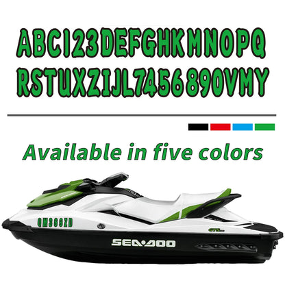Custom Boat Registration Numbers Decals 4 Sets A-Z & 0-9 Green