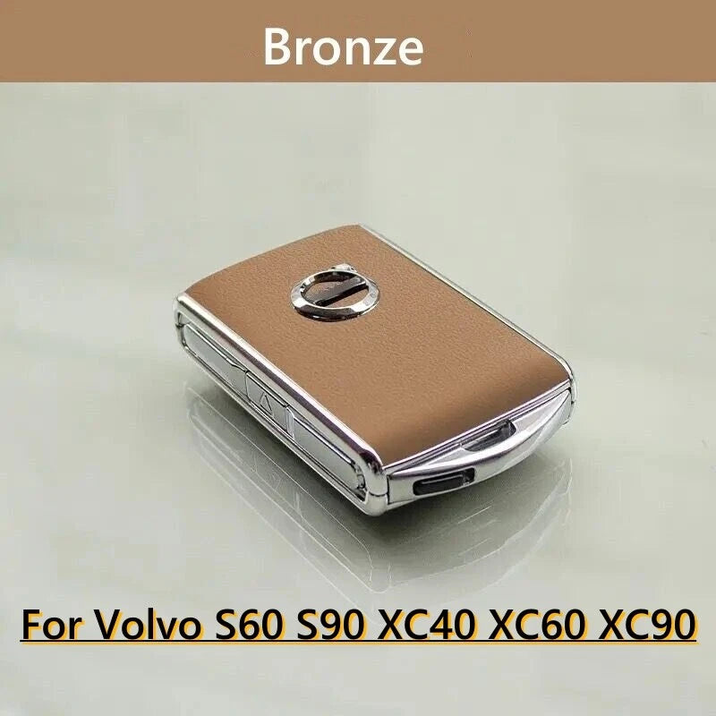 Bronze Leather Key Remote Case Fob Shell Cover for Volvo S60 XC60 XC90