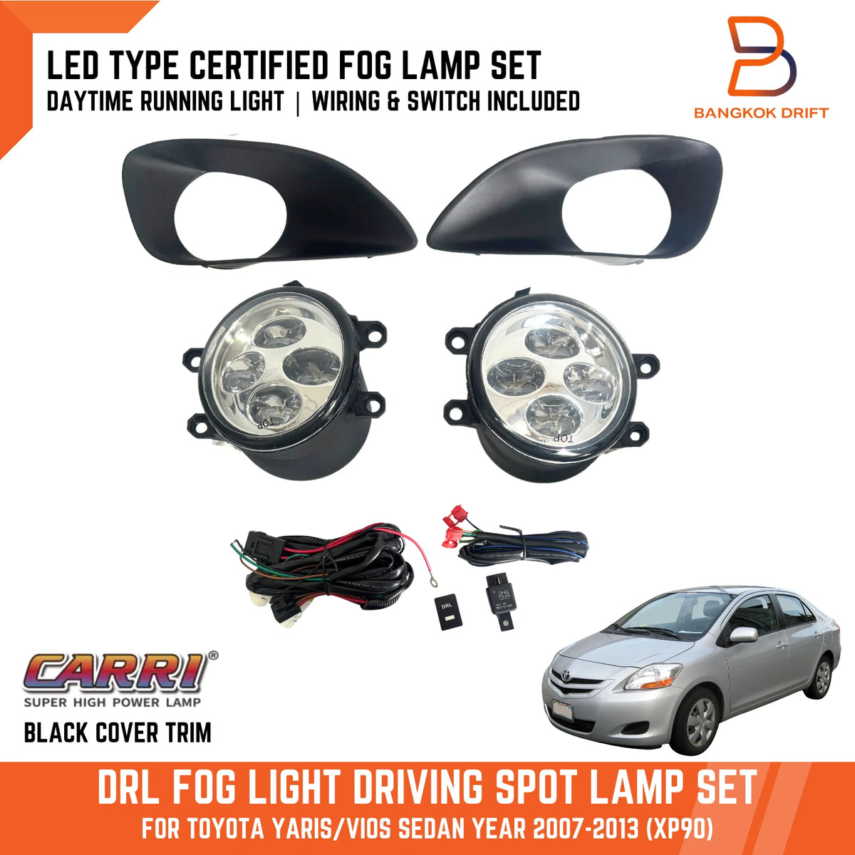 LED Fog Light Lamp Kit for Toyota Yaris Sedan (2007-2013)  Covers & Switch