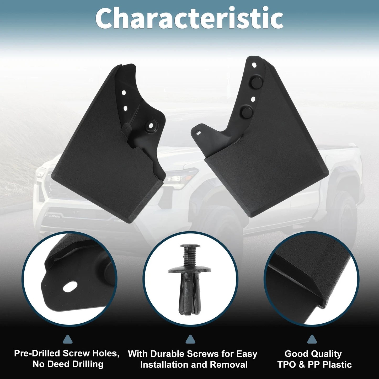 Mud Flaps Kit for Toyota Tacoma Splash Guards (2024-2025) No-Drill Installation